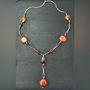 925 Sterling Silver Cornelian, Crystal & Glass Vintage Necklace